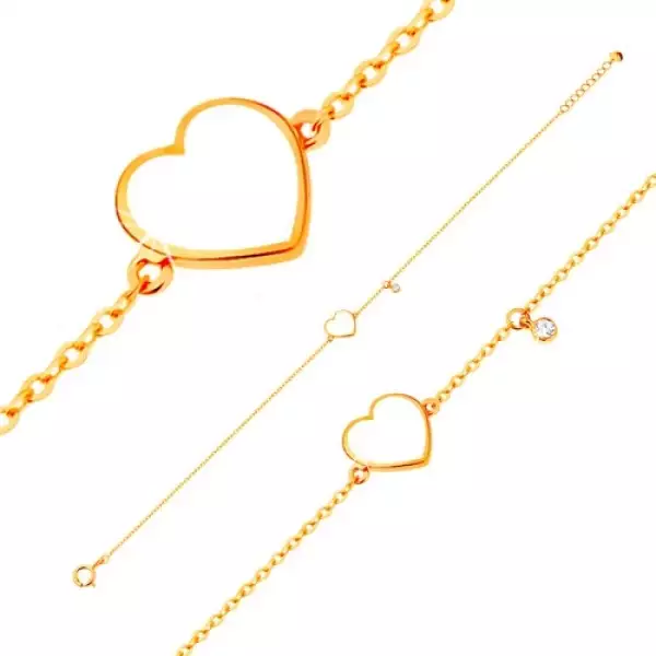 585 arany karkötő - fehér fénymázas szív és átlátszó cirkónia, vékony lánc