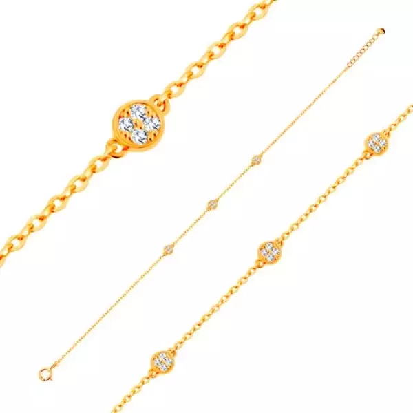 585 arany karkötő ovális szemekből három csillogó karikával