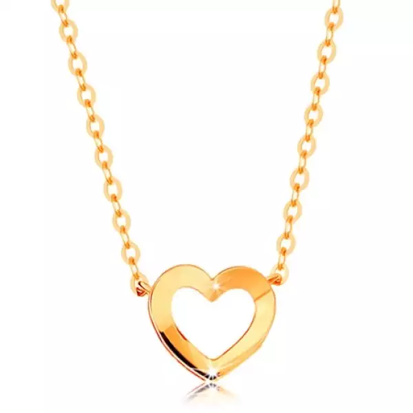 Nyaklánc 14K sárga aranyból - vékony lánc, fényes szív körvonal