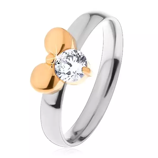 Gyűrű sebészeti acélból, kétszínű, masni és átlátszó kerek cirkónia - Nagyság_ 58
