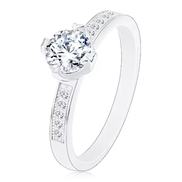 925 ezüst gyűrű, átlátszó cirkónia díszes foglalatban, cirkóniák a szárakon - Nagyság_ 60