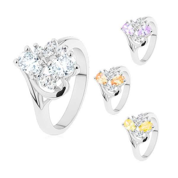 Gyűrű enyhén hajlított szárakkal, csiszolt oválisok és átlátszó cirkóniák - Nagyság_ 57, Szín: Sárga