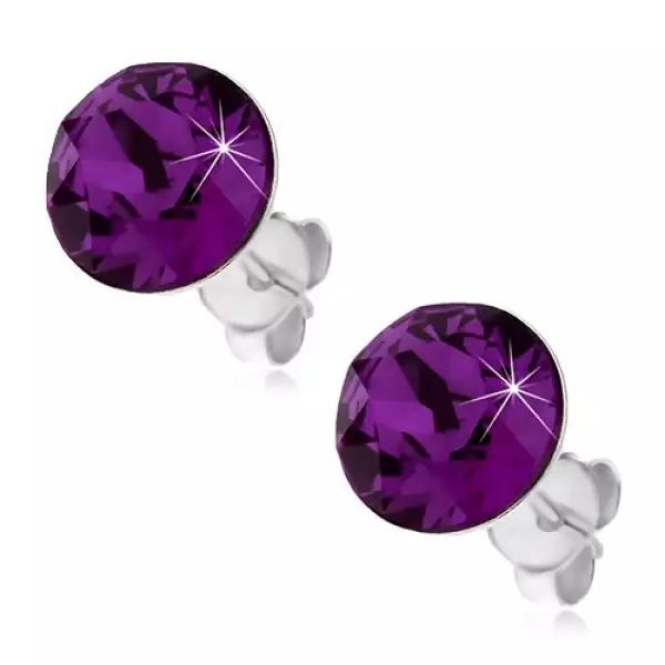 925 ezüst stekkeres fülbevaló, lila Swarovski kristállyal, 9 mm
