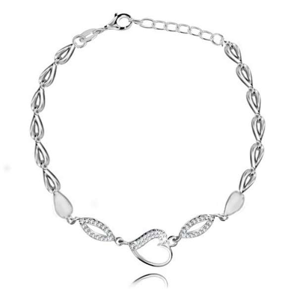 925 ezüst karkötő - könnycsepp elemek, szabálytalan szív kontúr, átlátszó cirkóniák