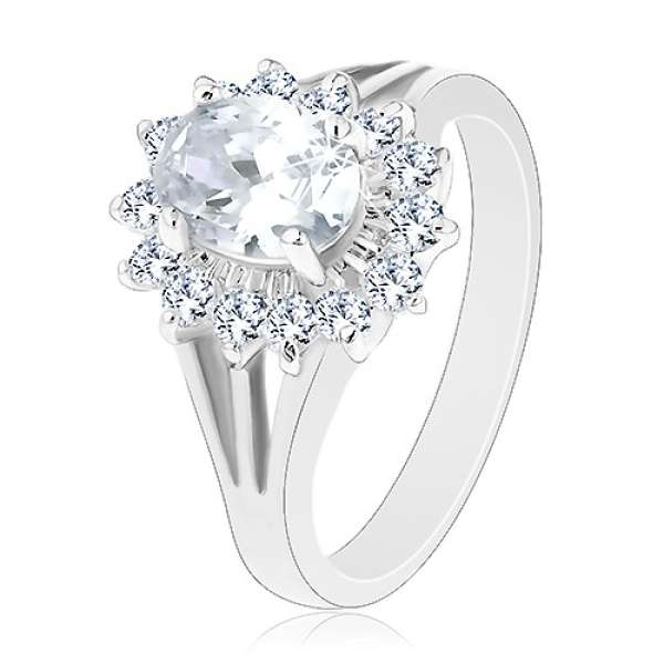 Gyűrű osztott szárakkal, ovalis cirkóniás virág átlátszó színben - Nagyság_ 57