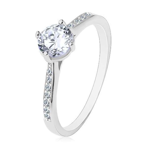 925 ezüst gyűrű, keskeny díszített szárak, átlátszó kiemelt cirkónia - Nagyság_ 58