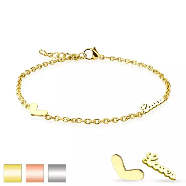 Karkötő sebészeti acélból, medálok - szív és szerelmes felirat, ovális szemek - Szín: Ezüst