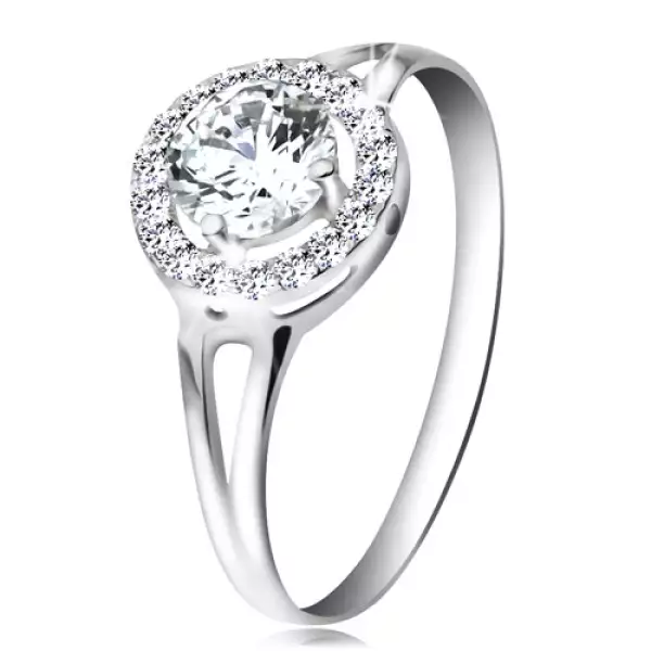 Gyűrű fehér 14K aranyból - átlátszó cirkónia apró cirkóniákkal szegélyezve - Nagyság_ 49