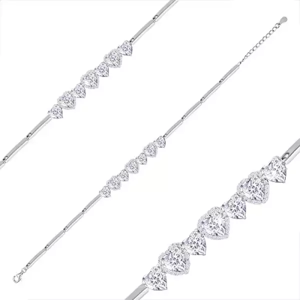 Ródiumozott karkötő 925 ezüstből, átlátszó cirkónia szívek, cirkóniás szív körvonalak