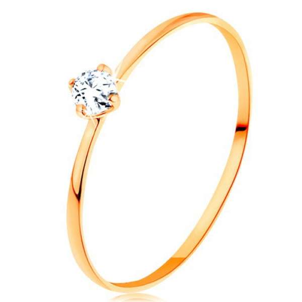 Gyűrű sárga 14K aranyból - vékony szárak, kerek átlátszó gyémánt - Nagyság_ 62