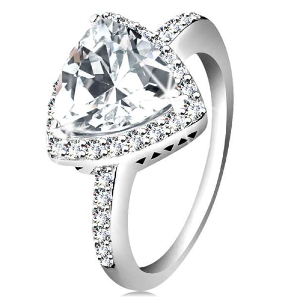 925 ezüst gyűrű, háromszög alakú átlátszó cirkónia, csillogó szegély, kivágások - Nagyság_ 48