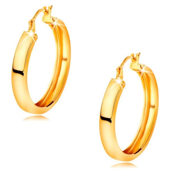 Fülbevaló sárga 14K aranyból - karikák fényes sima felülettel, 18 mm