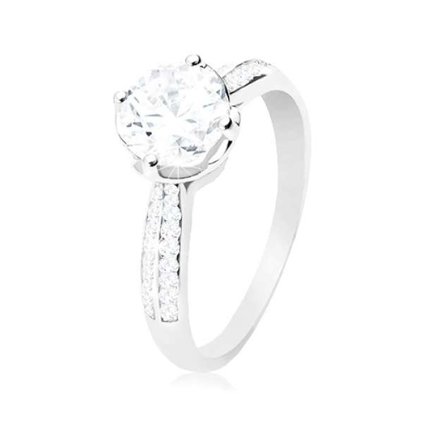 Eljegyzési gyűrű, 925 ezüst, átlátszó kerek cirkónia díszes foglalatban - Nagyság_ 56