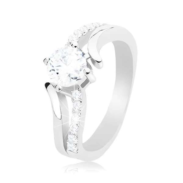 925 ezüst gyűrű, kettévált hullámos szárak, kerek átlátszó cirkónia - Nagyság_ 56