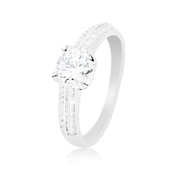 Eljegyzési gyűrű, 925 ezüst, díszített szárak, átlátszó kiemelt cirkónia - Nagyság_ 52