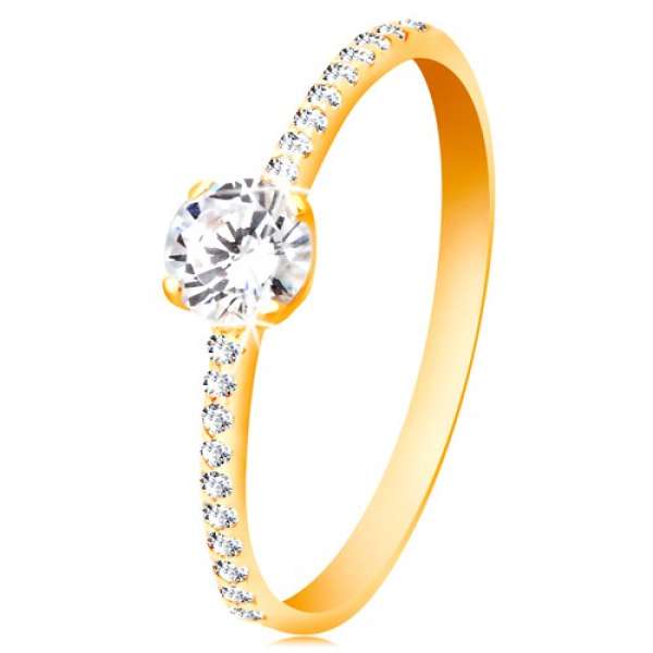 14K sárga arany gyűrű - kerek cirkónia, vékony cirkóniás szárak - Nagyság_ 61