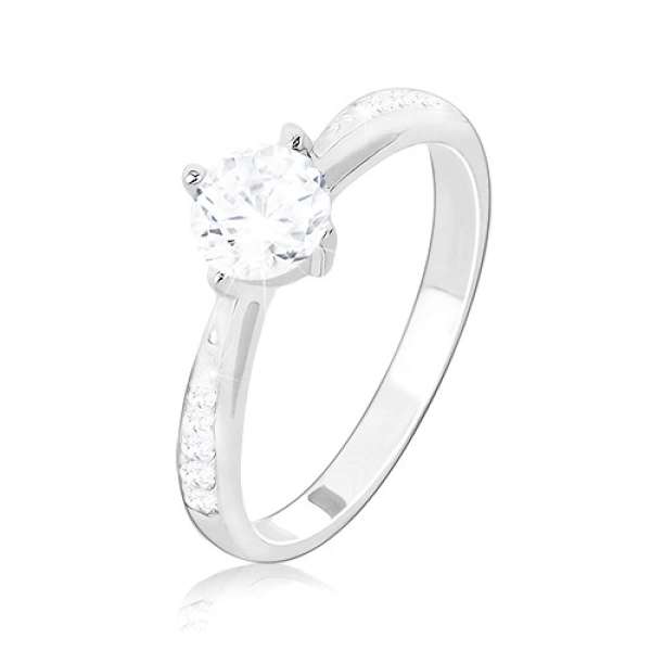 925 ezüst eljegyzési gyűrű, díszes szárak, kerek átlátszó cirkónia - Nagyság_ 60