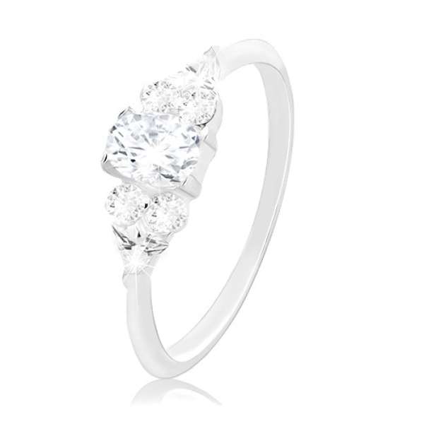 925 ezüst eljegyzési gyűrű, nagyobb cirkónia középen és kisebbek az oldalain - Nagyság_ 55