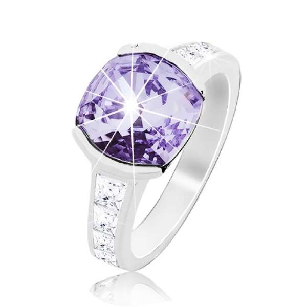 925 ezüst gyűrű, csillogó lila cirkónia, díszes szárak - Nagyság_ 56