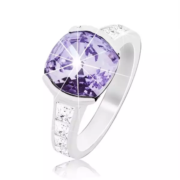 925 ezüst gyűrű, csillogó lila cirkónia, díszes szárak - Nagyság_ 64