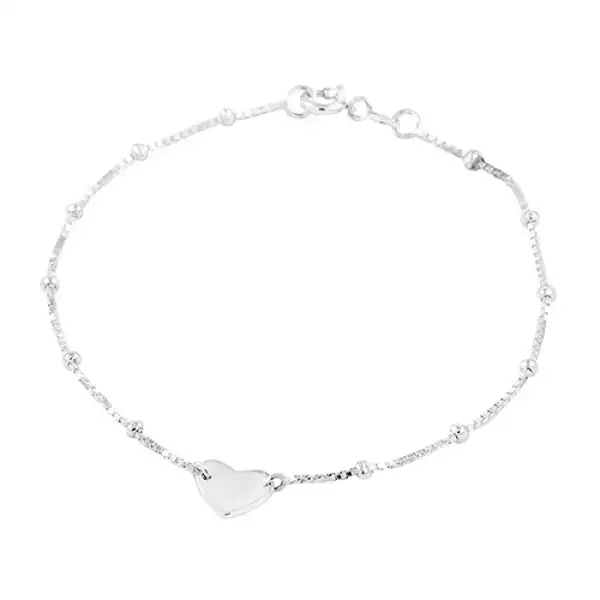 925 ezüst karkötő, szögletes lánc golyókkal, szabályos szív