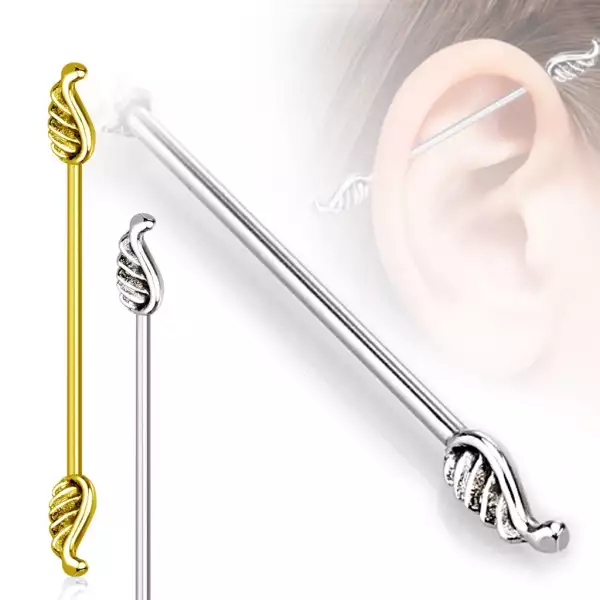 316L acél fül piercing - angyal szárnyakkal, 1,2mm - A piercing színe: Ezüst