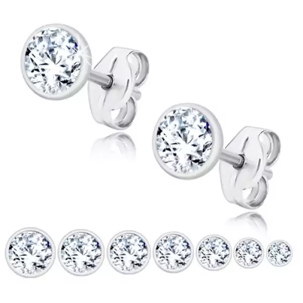 925 ezüst stekkeres fülbevaló - csillogó átlátszó cirkónia,kerek foglalatban - A cirkónia nagysága: 2 mm