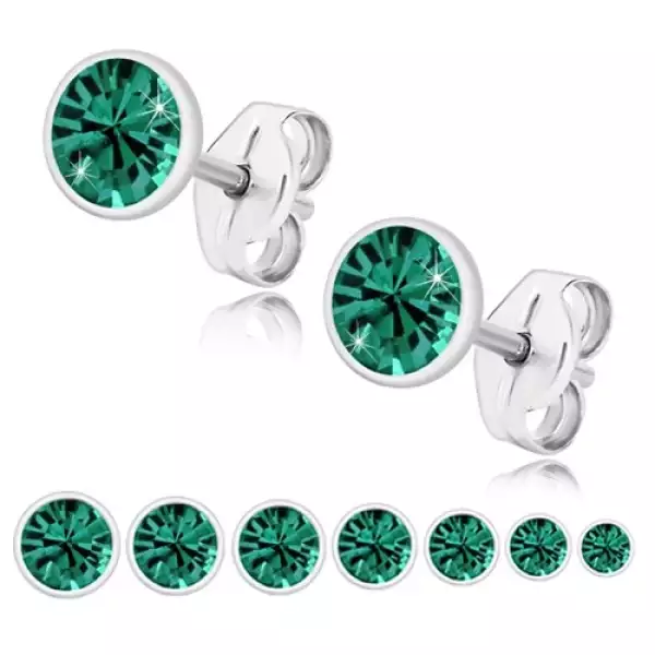 925 ezüst fülbevaló - ragyogó smaragdzöld cirkónia fényes foglalatban - A cirkónia nagysága: 4 mm
