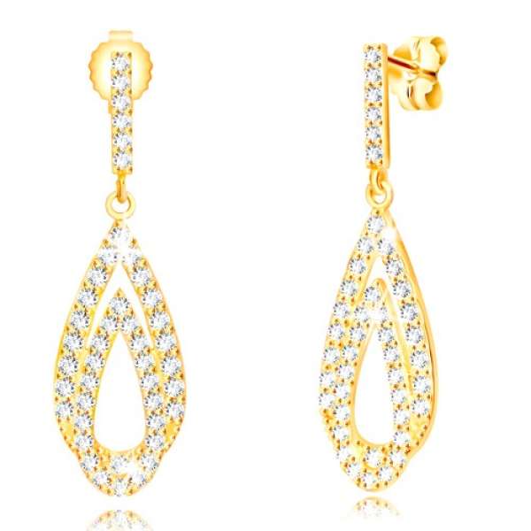 9K sárga arany fülbevaló - csepp körvonalak átlátszó cirkóniákkal