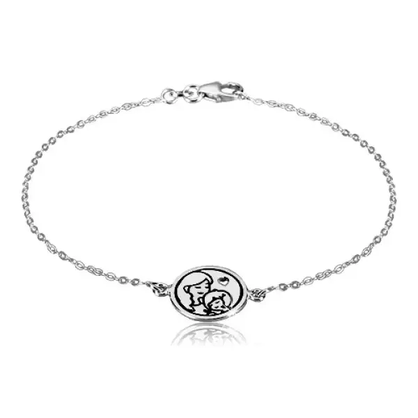 925 ezüst karkötő - anya és lánya, fekete zománc, szív kivágás