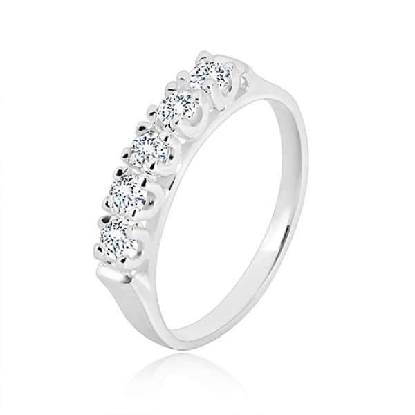 925 ezüst gyűrű - fényes keskeny gyűrű, öt fényes cirkónia foglalatban - Nagyság_ 56