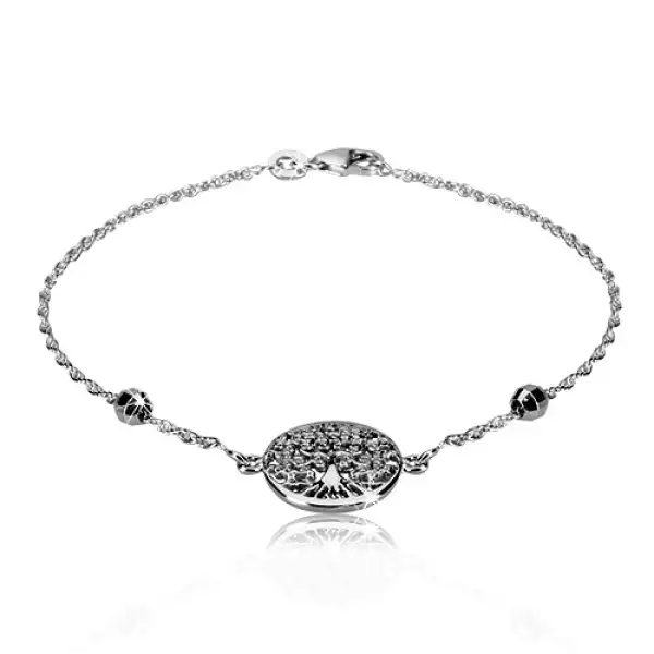 925 ezüst karkötő - életfa, spirális lombkorona, csiszolt gömbök