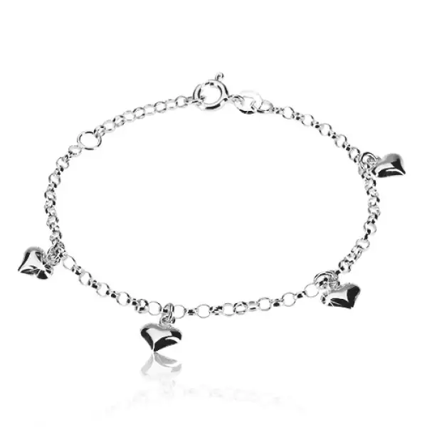 925 ezüst karkötő - szimmetrikus szívek, kerek szemekből álló lánc