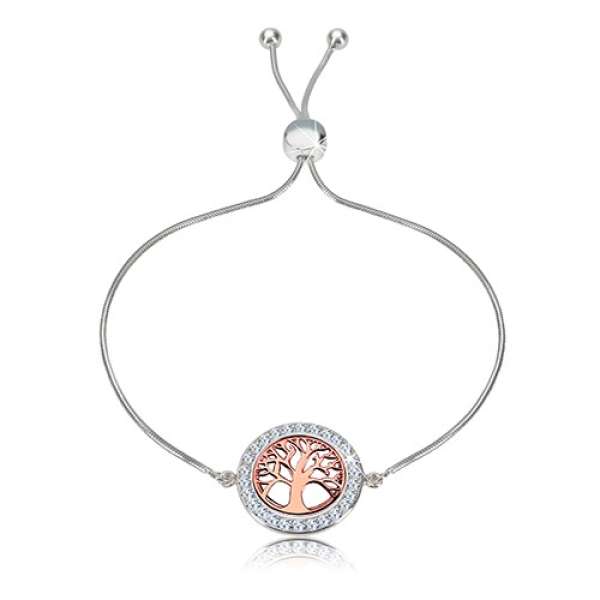 925 ezüst karkötő - életfa rózsa-arany színben, átlátszó cirkóniák, kígyó minta