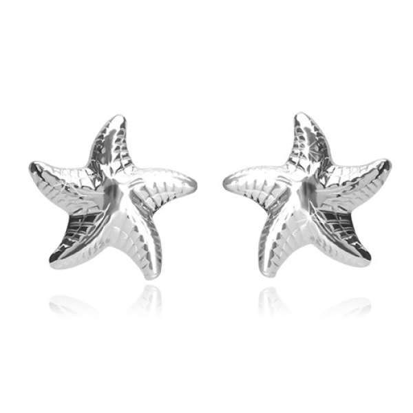 925 ezüst fülbevaló - fényes tengeri csillag öt karral és bemetszésekkel, bedugós fülbevaló