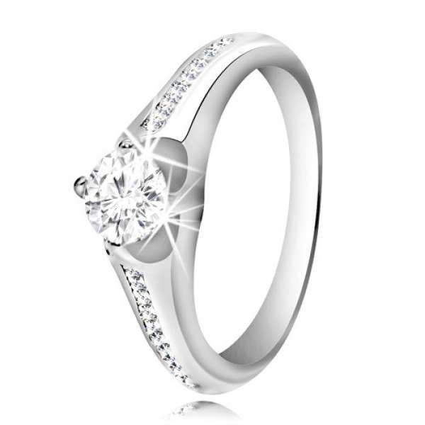 925 ezüst gyűrű - kristálytiszta kerek cirkónia, apró cirkóniákkal díszített sín - Nagyság_ 54