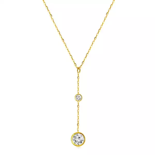 14K sárga arany nyaklánc - két csillogó átlátszó cirkónia foglalatban