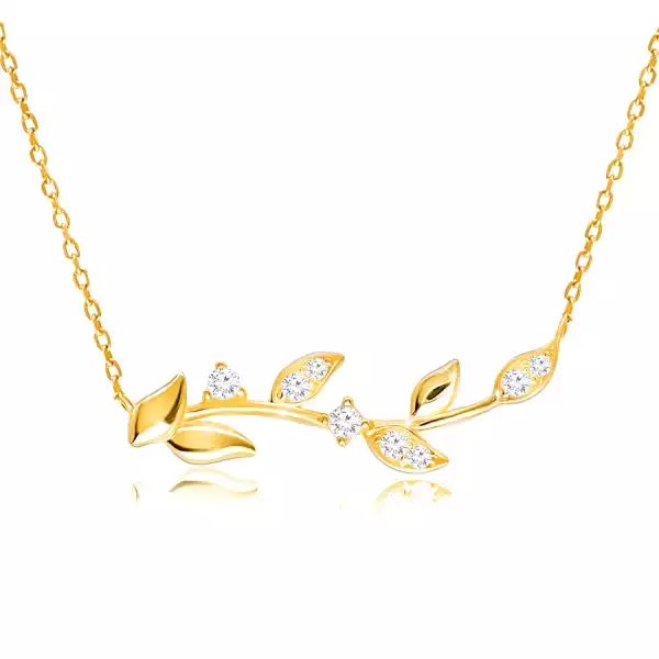 585 sárga arany nyaklánc – szár sima és cirkónia levelekkel