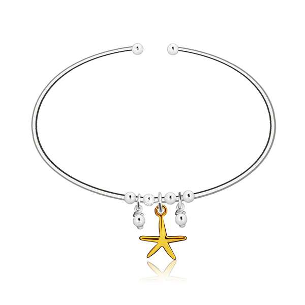 925 ezüst kerek felhúzható karperec – arany színű tengeri csillag, fényes golyók