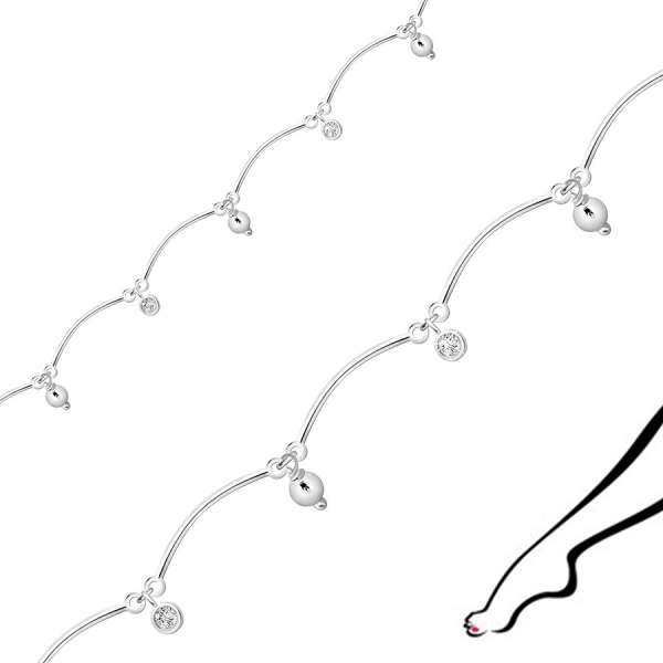 Bokalánc 925 ezüstből – golyók, átlátszó cirkóniák foglalatban, vékony téglalap alakú vonalak