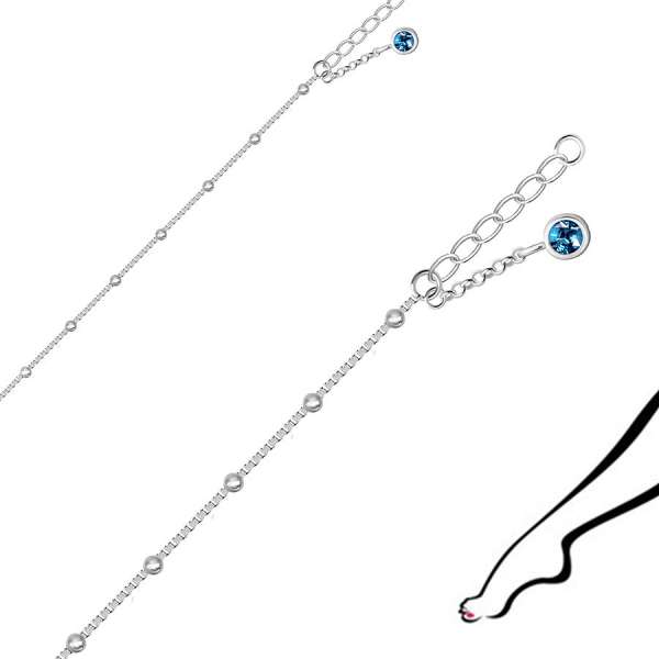 925 ezüst bokalánc – kicsi golyókkal és egy kék kerek cirkóniával díszítve