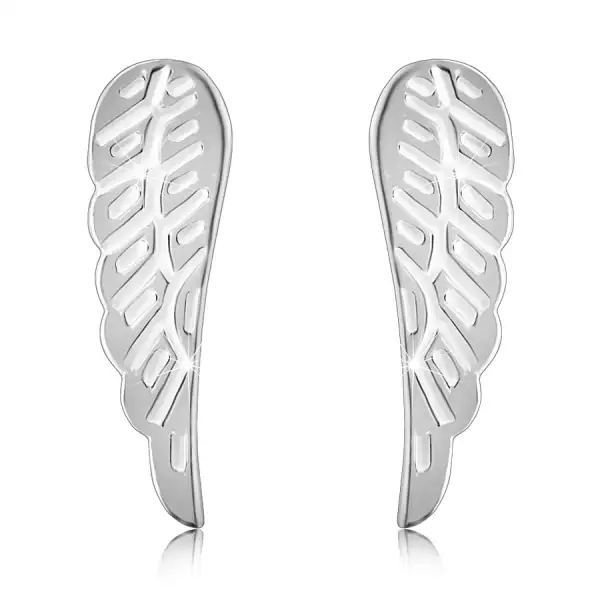 925 Ezüst fülbevaló - angyalszárnyak recézett, fényes felülettel, stekker zárral