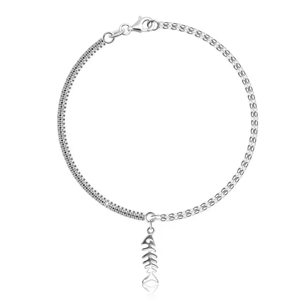 925 Ezüst karkötő - szögletes lánc, négyzet alakú láncszemek, halcsontvázzal