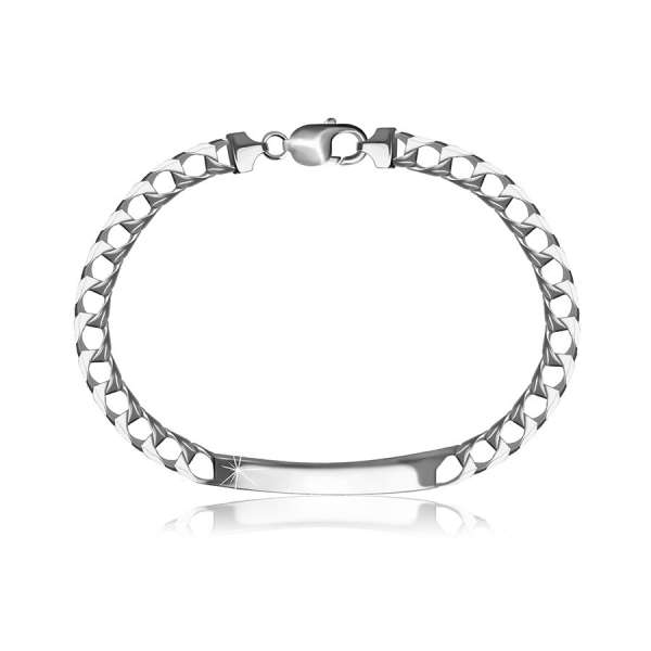 925 Ezüst karkötő - fényes sima lemez, lapos lánc ,szögletes láncszemekkel