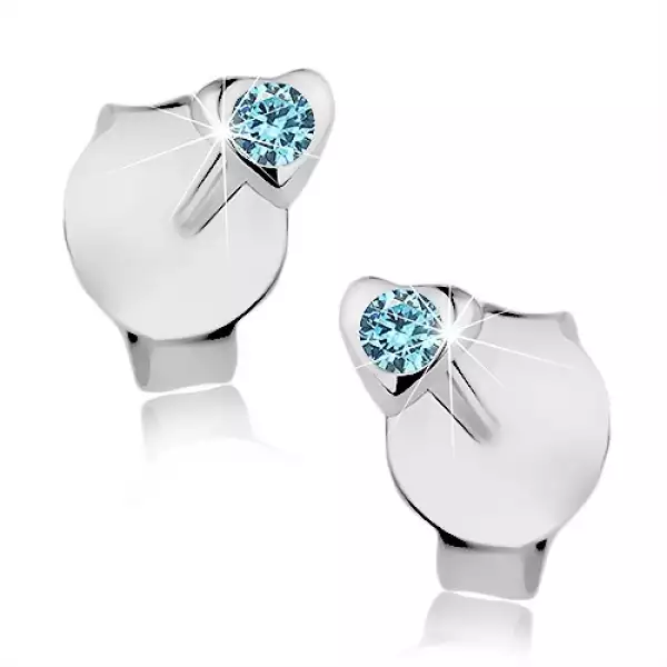925 ezüst fülbevaló, apró szív, kerek kék Swarovski kristály
