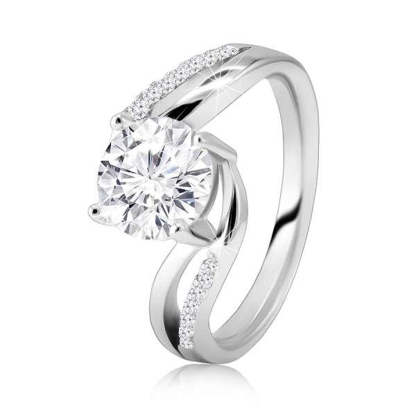 925 Ezüst gyűrű - robusztus kerek cirkónia, kivágott vállakkal - Nagyság_ 57