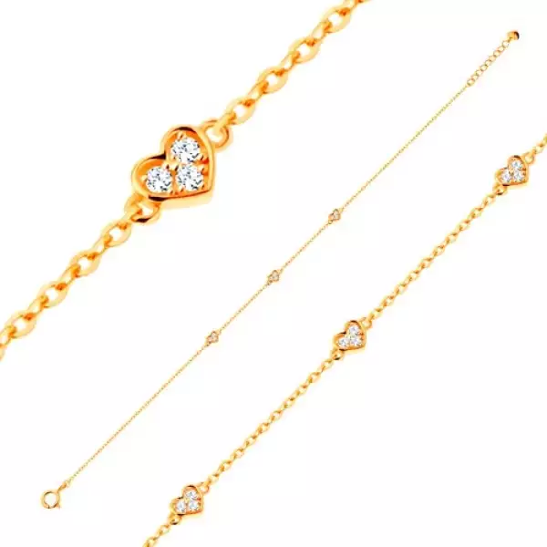 585 arany karkötő ovális szemekből, három csillogó szívecskével