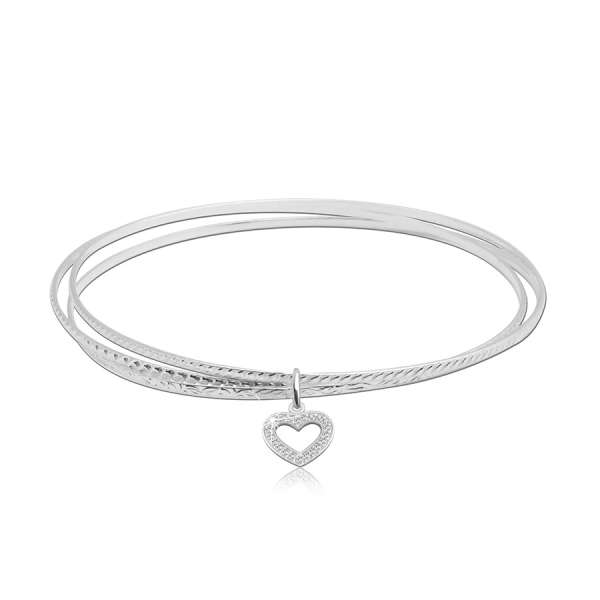 925 ezüst felhúzható karperec – három karika, szívkörvonal csillogó cirkóniákkal