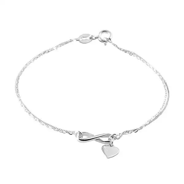 925 ezüst karkötő kettős láncból, végtelen szimbólum és szív