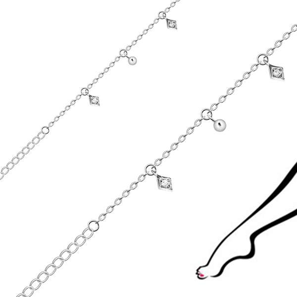 925 ezüst bokalánc - kerek szemek, rombusz alakú medál, kerek cirkónia, sima golyó
